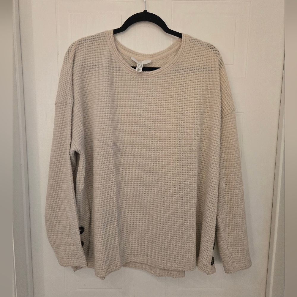 Addition Elle Light Beige Textured Long Sleeve Lightweight Knit Top 26" Ptp